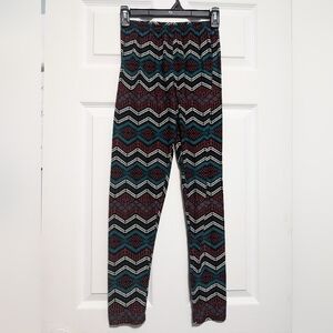 Green and Red Chevron Leggings with Stretchy Knit